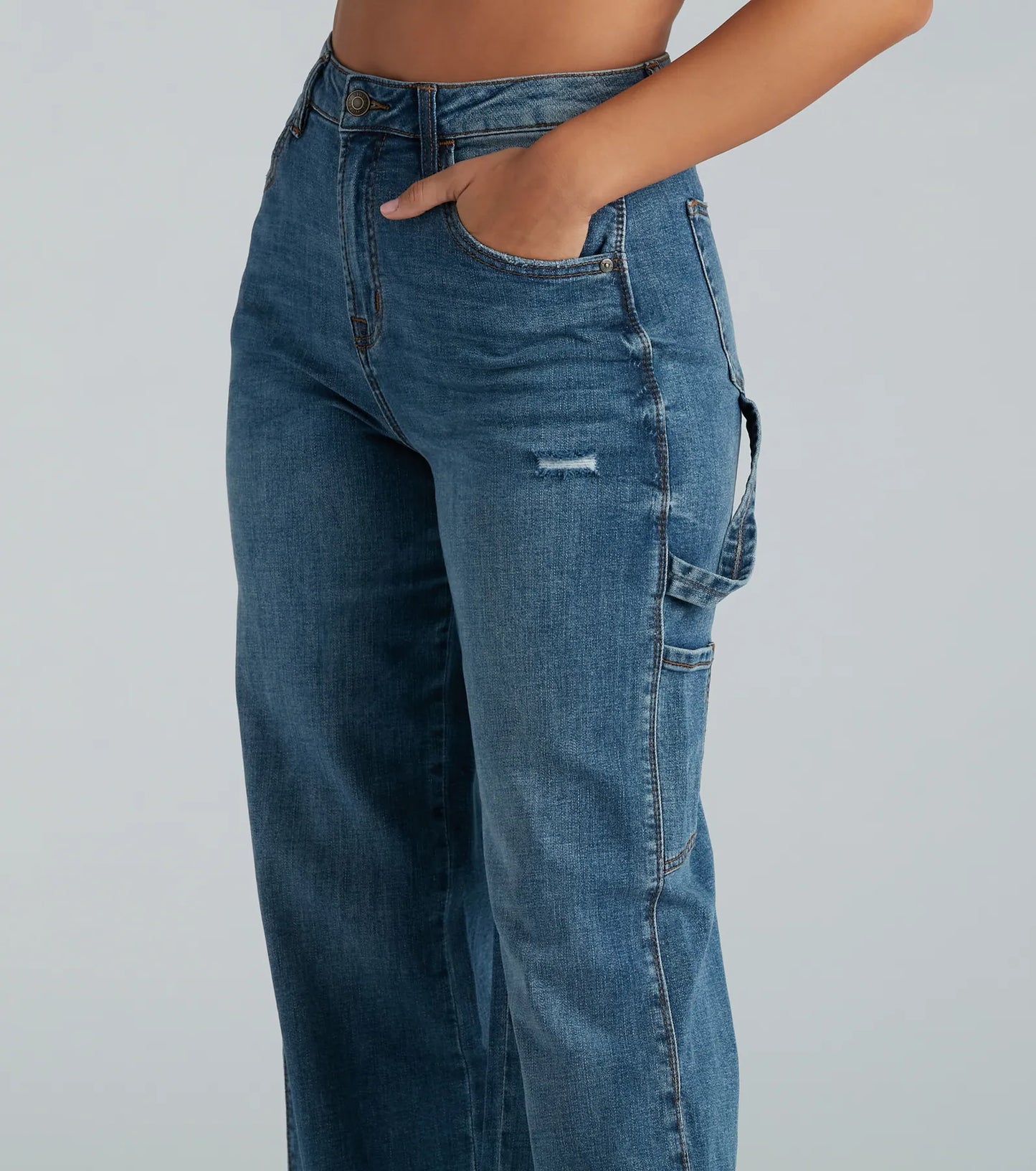 Dames Jeans met Wijde Pijpen, Cargozakken en Middelhoge Taille