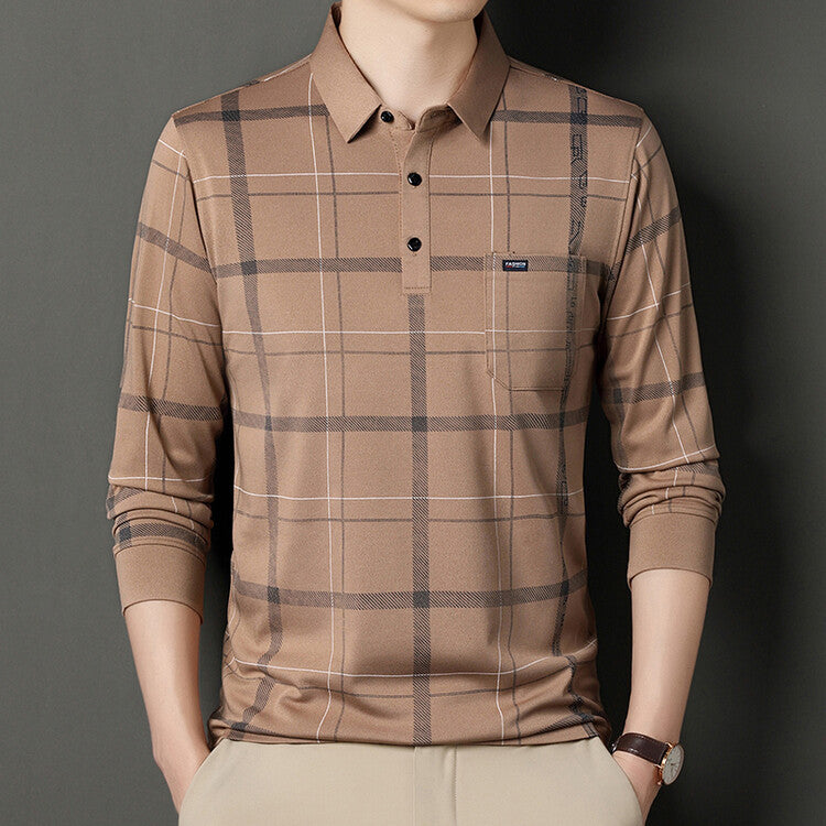 Heren Herfst Longsleeve T-shirt Polo Kraag Gestreept Patroon Slim Fit