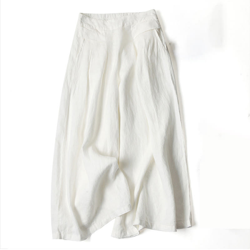 Damesbroek met Wijde Pijpen Hoge Taille met Zijzakken en Elastische Tailleband