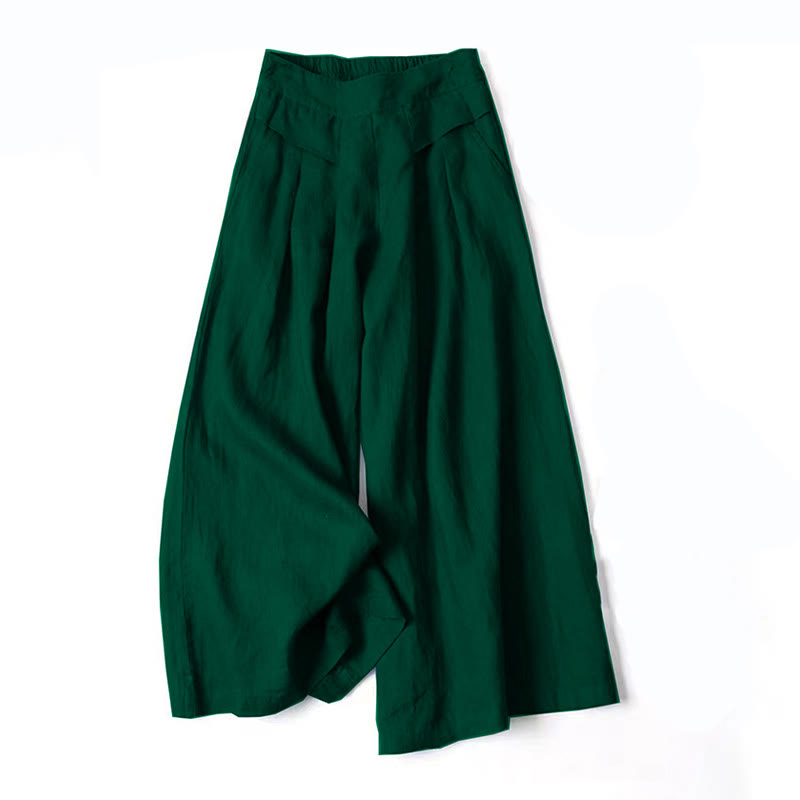 Damesbroek met Wijde Pijpen Hoge Taille met Zijzakken en Elastische Tailleband