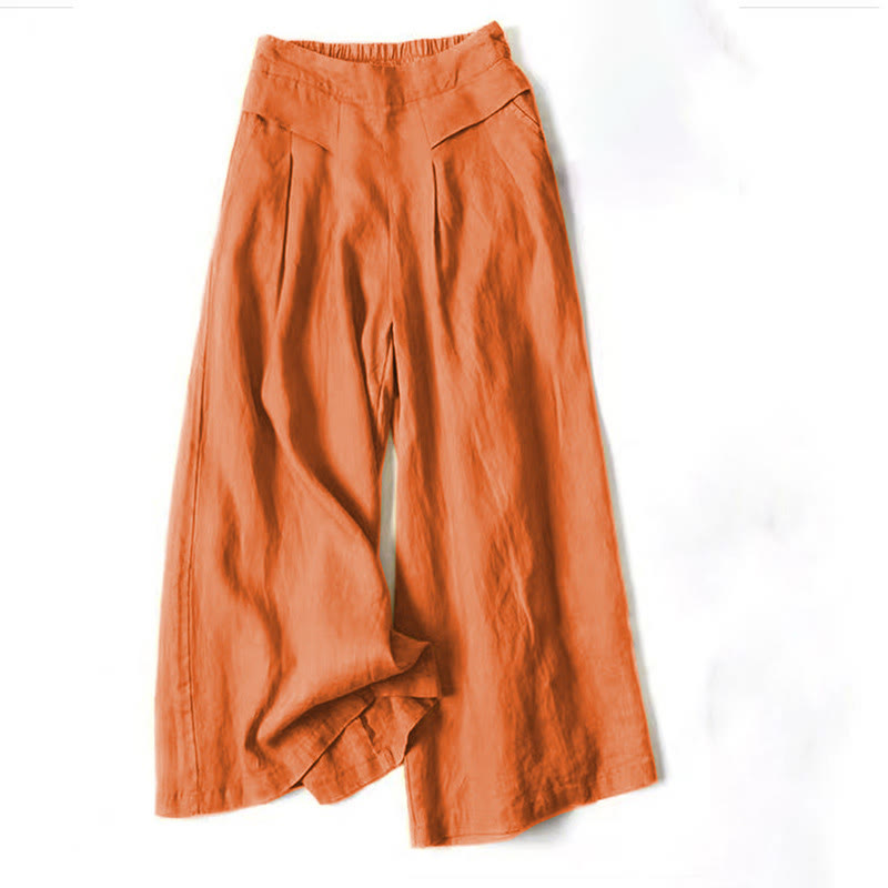 Damesbroek met Wijde Pijpen Hoge Taille met Zijzakken en Elastische Tailleband