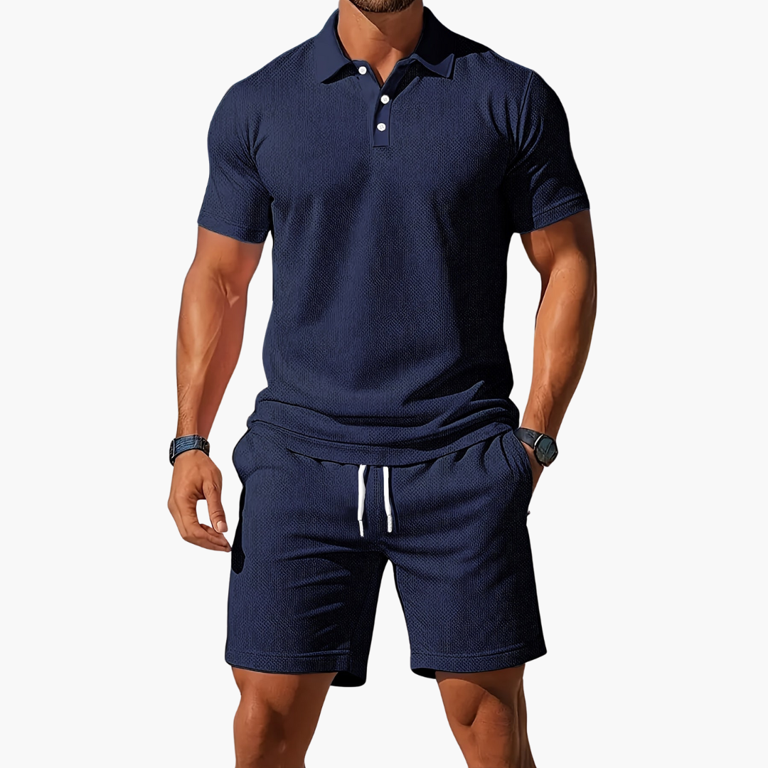 Heren Zomerset met Polo en Shorts met Knopensluiting en Trekkoordtaille