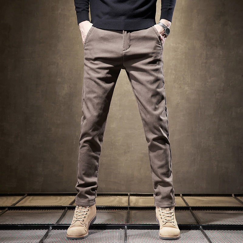 Heren Broek Herfst Slim Fit Rechte Pijpen Dikke Stof Ritssluiting
