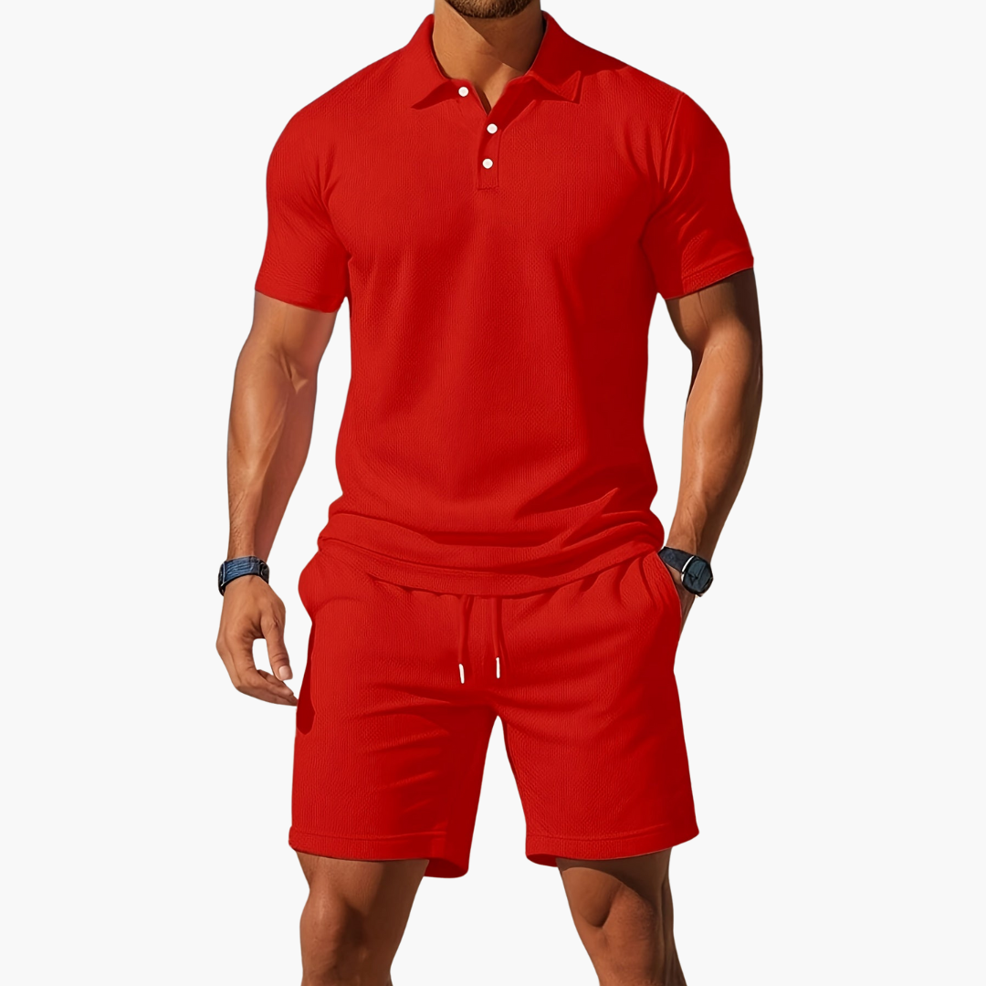 Heren Zomerset met Polo en Shorts met Knopensluiting en Trekkoordtaille