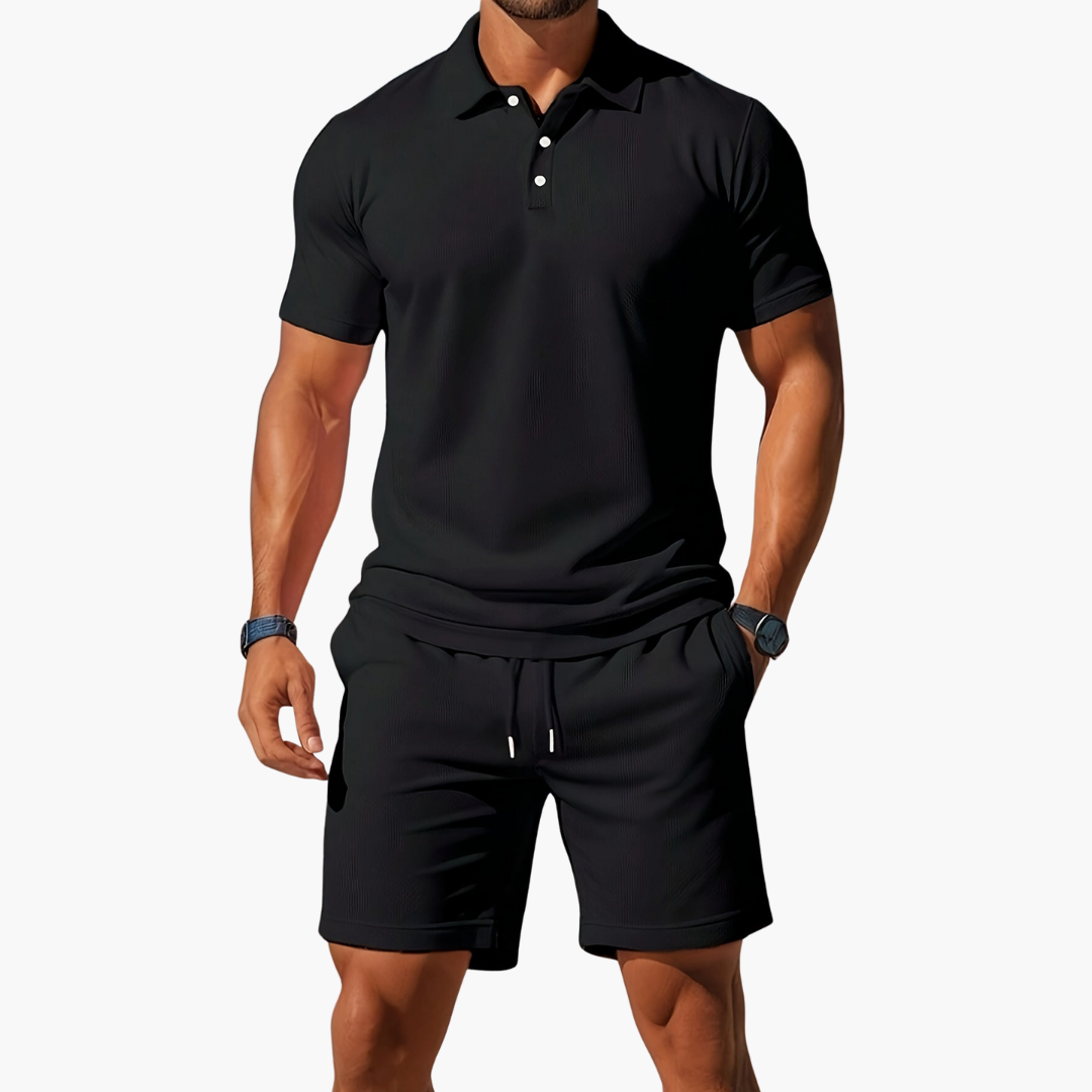 Heren Zomerset met Polo en Shorts met Knopensluiting en Trekkoordtaille
