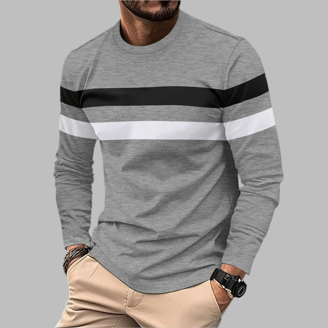 Heren Longsleeve T-shirt Ronde Hals Kleurvlakken Losse Pasvorm