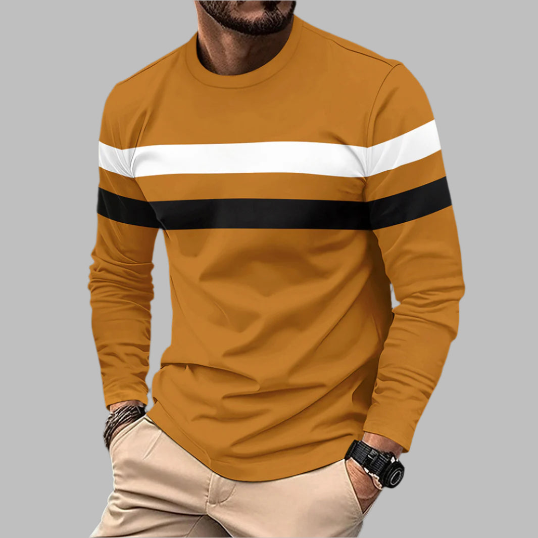 Heren Longsleeve T-shirt Ronde Hals Kleurvlakken Losse Pasvorm