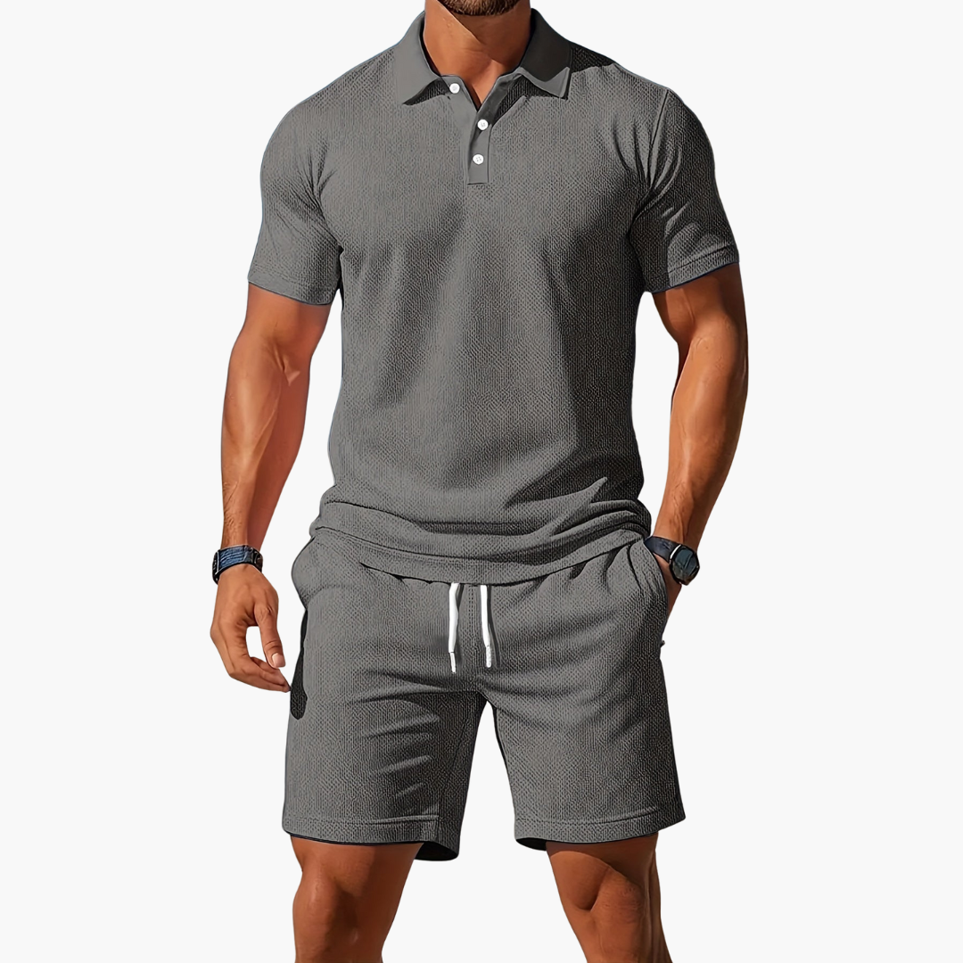 Heren Zomerset met Polo en Shorts met Knopensluiting en Trekkoordtaille