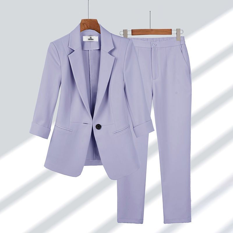 Vrouwen Voorjaars-Tweedelige Set Lange Mouwen Blazer en Broek op Volledige Lengte