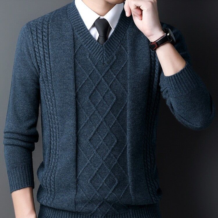 Heren Winter Pullover Trui Met Geribbelde Kraag Lange Mouwen Gebreid