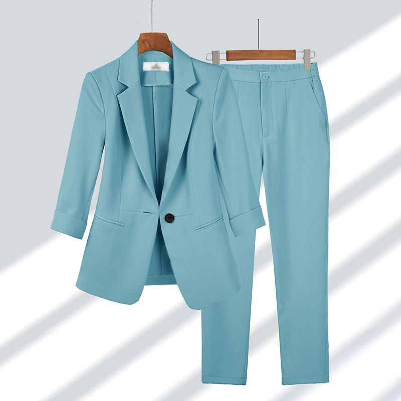 Vrouwen Voorjaars-Tweedelige Set Lange Mouwen Blazer en Broek op Volledige Lengte