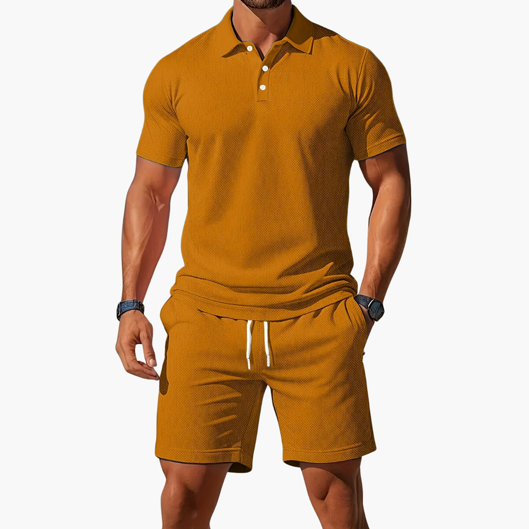 Heren Zomerset met Polo en Shorts met Knopensluiting en Trekkoordtaille