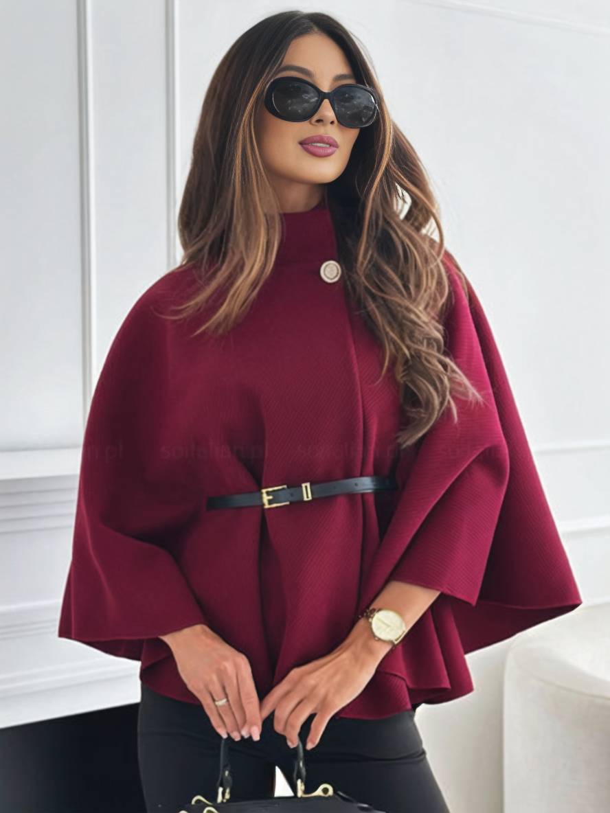 Dames Korte Ponchojas voor de Herfst met Ceintuur en Vleermuismouwen