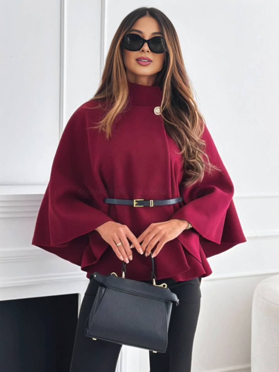 Dames Korte Ponchojas voor de Herfst met Ceintuur en Vleermuismouwen