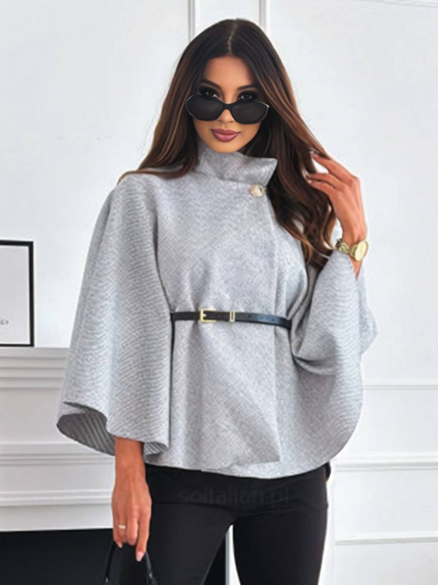 Dames Korte Ponchojas voor de Herfst met Ceintuur en Vleermuismouwen