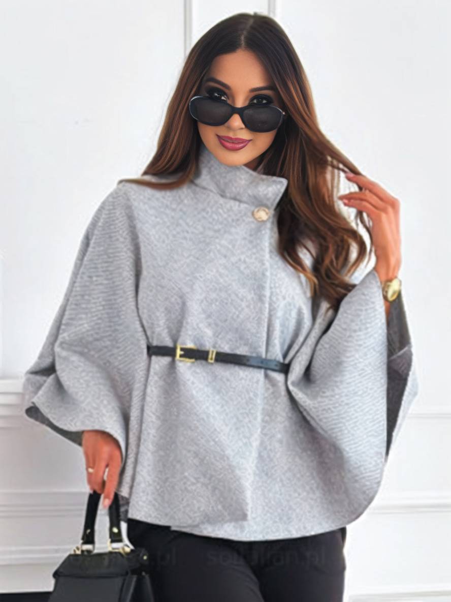 Dames Korte Ponchojas voor de Herfst met Ceintuur en Vleermuismouwen