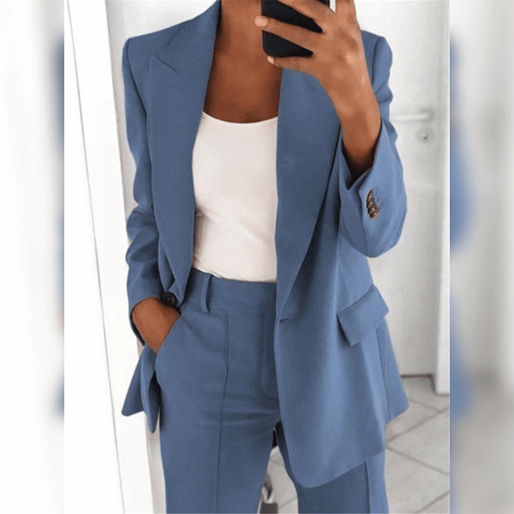 Dames Blazer- En Broekenset Voor De Lente Met Getailleerde Pasvorm En Gestructureerd Ontwerp