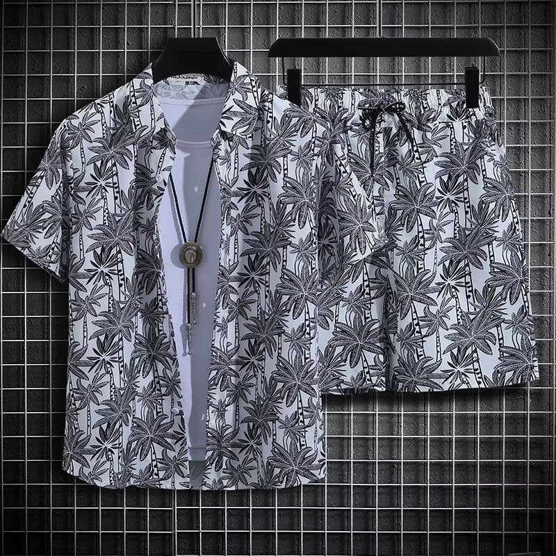 Heren Zomerset Tweedelig Strandoutfit Sneldrogend Bloemenprint Korte Mouwen Top en Shorts