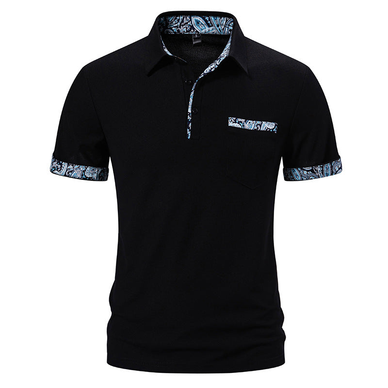 Heren Zomerse T-shirt met Korte Mouwen, Reverskraag, Paisley Patroon en Regular Fit
