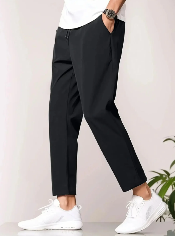 Heren Broek met Toelopende Pasvorm, Elastische Tailleband en Zijzakken