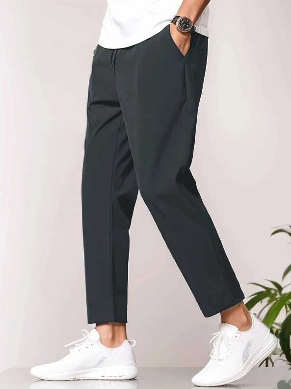 Heren Broek met Toelopende Pasvorm, Elastische Tailleband en Zijzakken