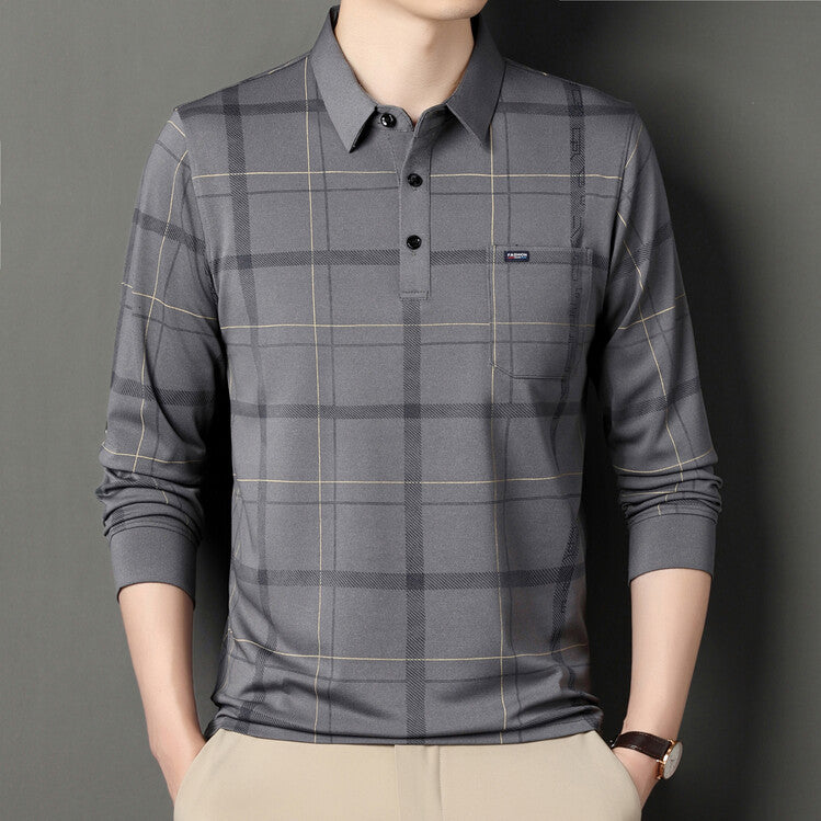 Heren Herfst Longsleeve T-shirt Polo Kraag Gestreept Patroon Slim Fit