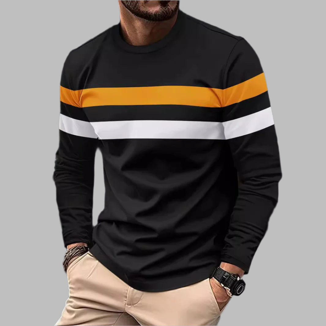 Heren Longsleeve T-shirt Ronde Hals Kleurvlakken Losse Pasvorm