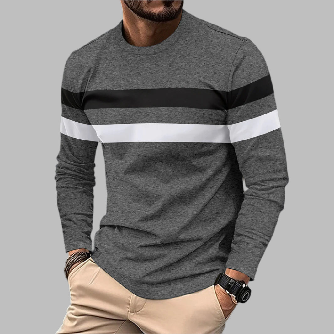 Heren Longsleeve T-shirt Ronde Hals Kleurvlakken Losse Pasvorm