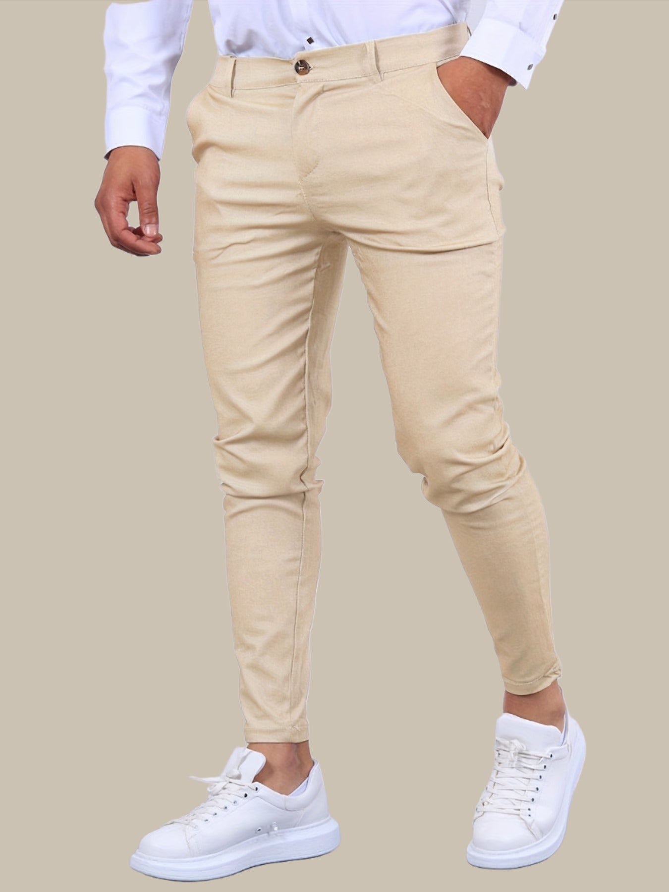Heren Chino Broek met Skinny Fit, Toelopende Pijpen en Ritssluiting