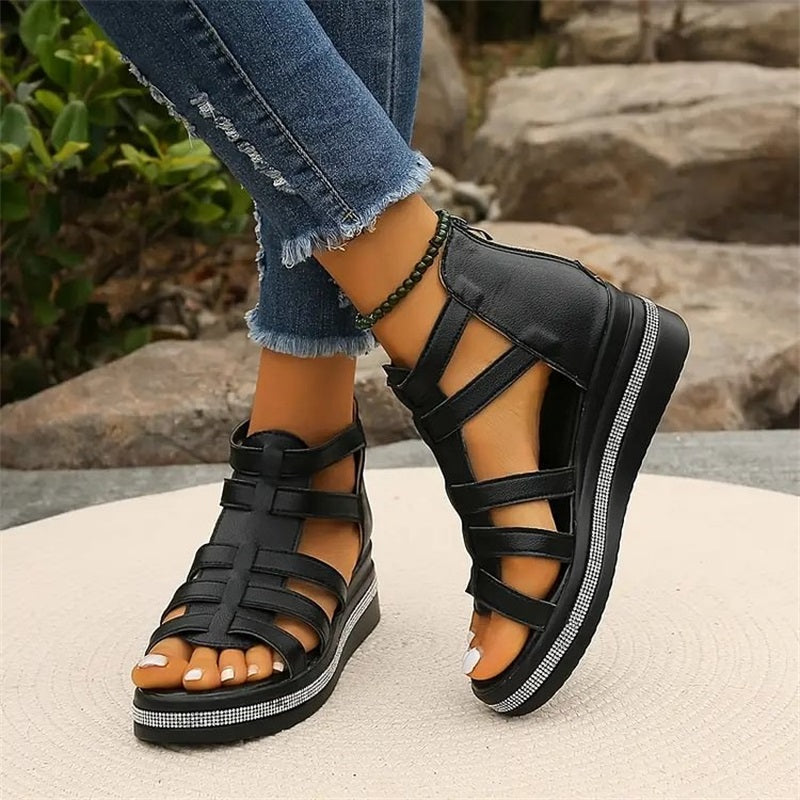 Dames Zomerse Sleehaksandalen met Strassbandjes en Gevoerde Zool