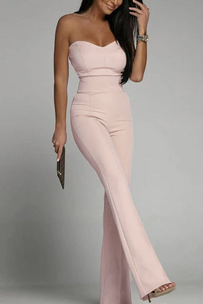 Dames Zomer Jumpsuit Off-Shoulder Zonder Mouwen Slim Fit in Effen Kleur