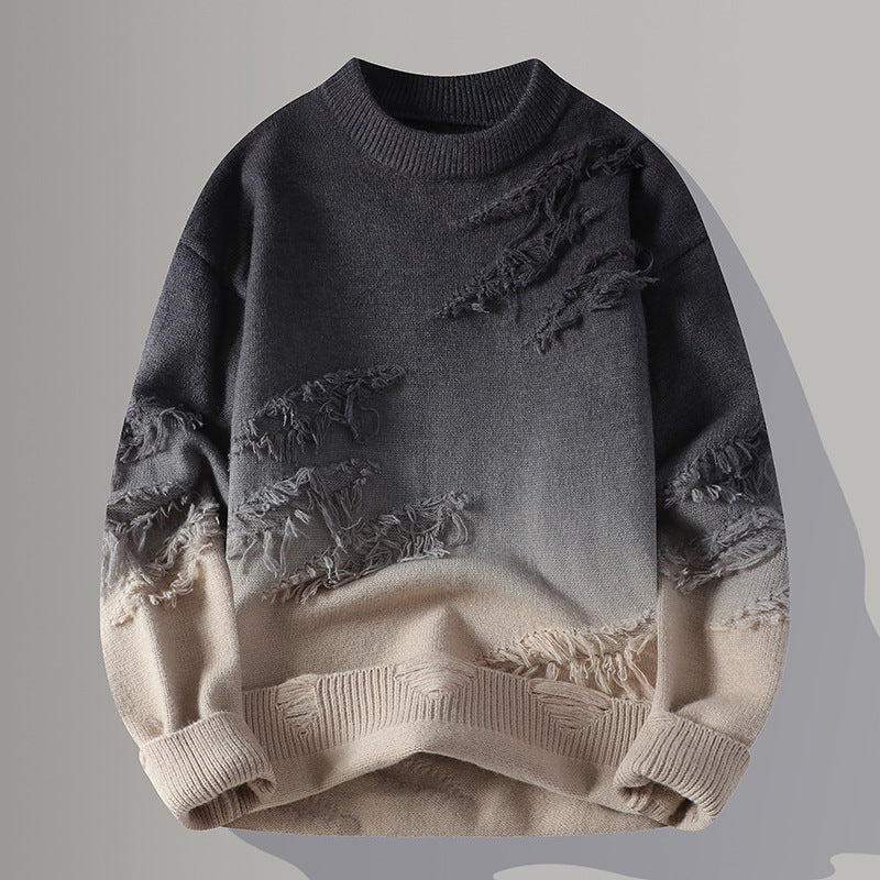 Heren Herfst Pullover met Kleuroverloop Slim Fit Ronde Hals