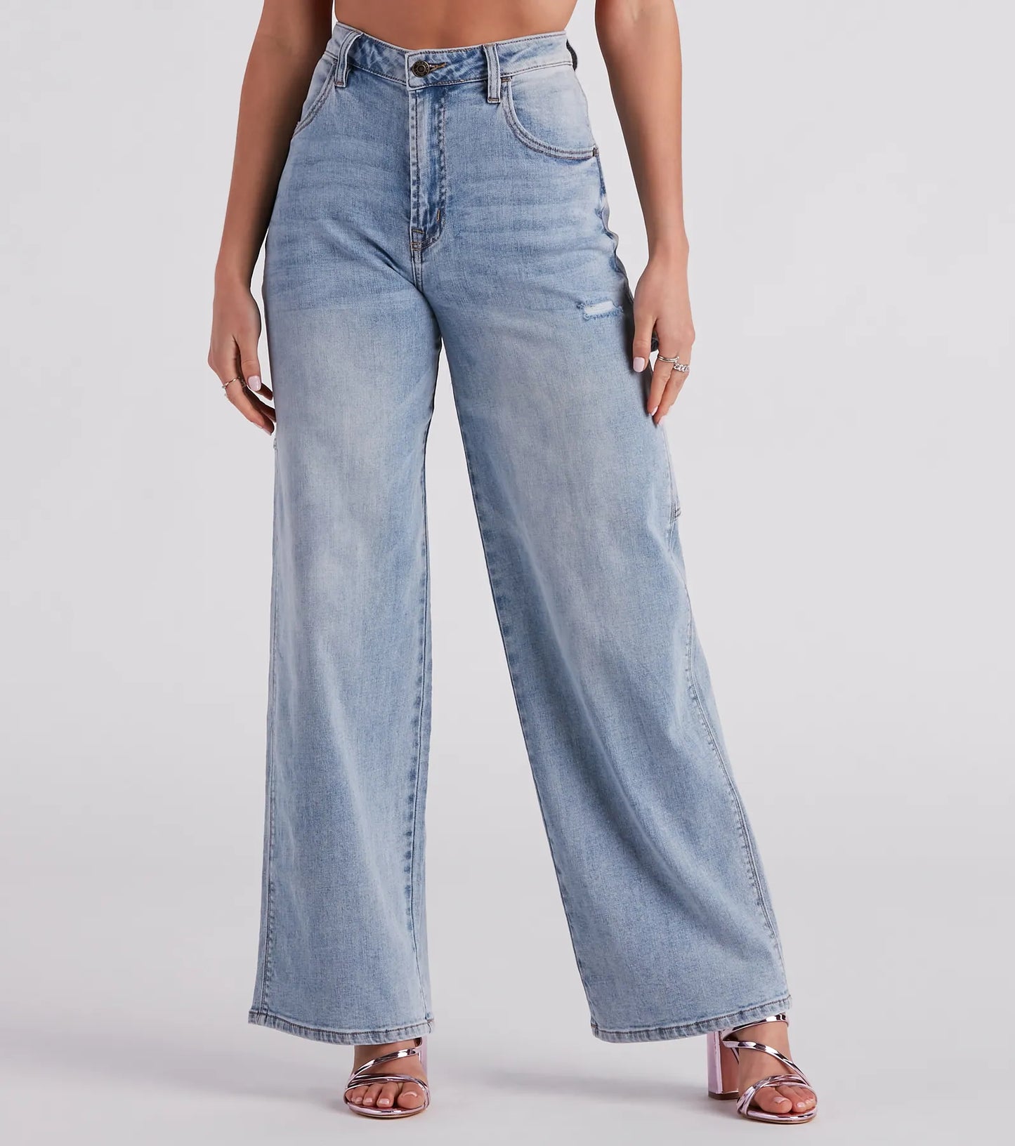 Dames Jeans met Wijde Pijpen, Cargozakken en Middelhoge Taille