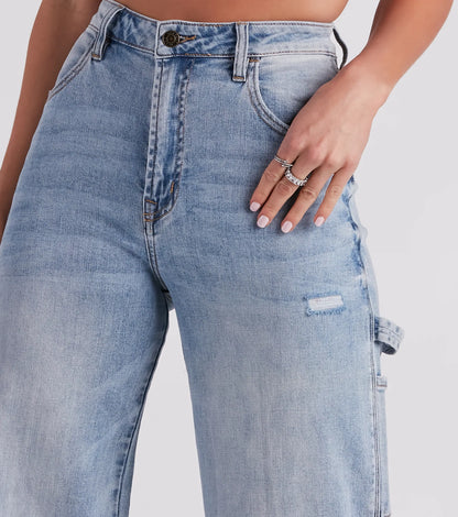 Dames Jeans met Wijde Pijpen, Cargozakken en Middelhoge Taille