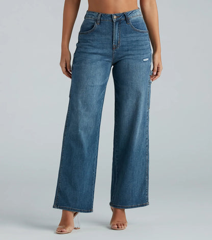 Dames Jeans met Wijde Pijpen, Cargozakken en Middelhoge Taille