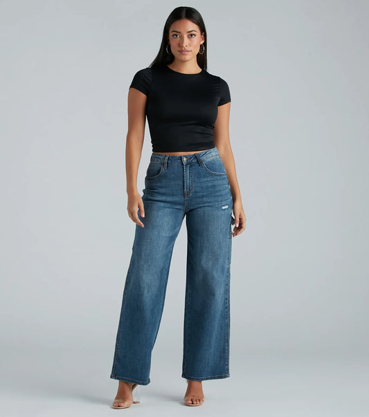 Dames Jeans met Wijde Pijpen, Cargozakken en Middelhoge Taille