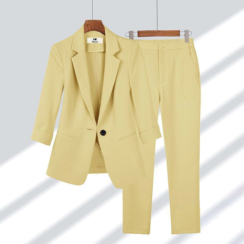 Vrouwen Voorjaars-Tweedelige Set Lange Mouwen Blazer en Broek op Volledige Lengte