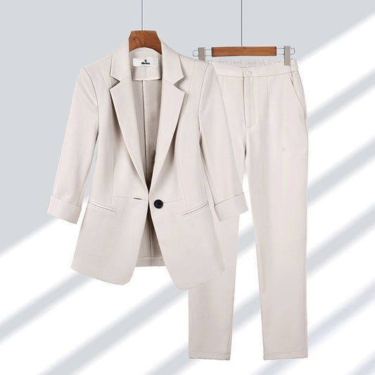Vrouwen Voorjaars-Tweedelige Set Lange Mouwen Blazer en Broek op Volledige Lengte