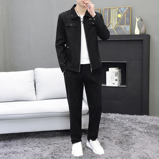 Heren Herfst Tweedelige Set Corduroy Jas En Lange Broek