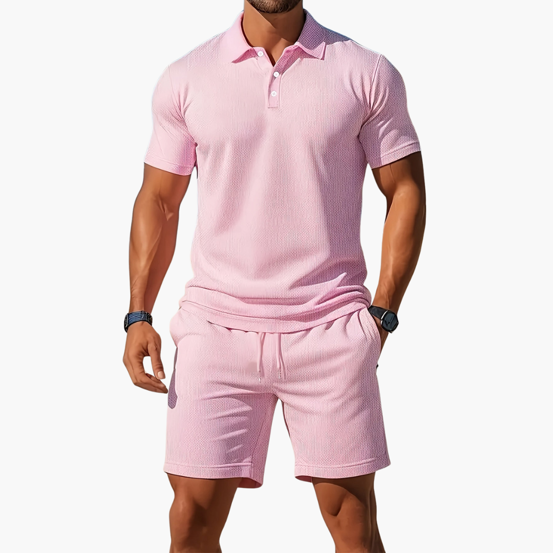Heren Zomerset met Polo en Shorts met Knopensluiting en Trekkoordtaille