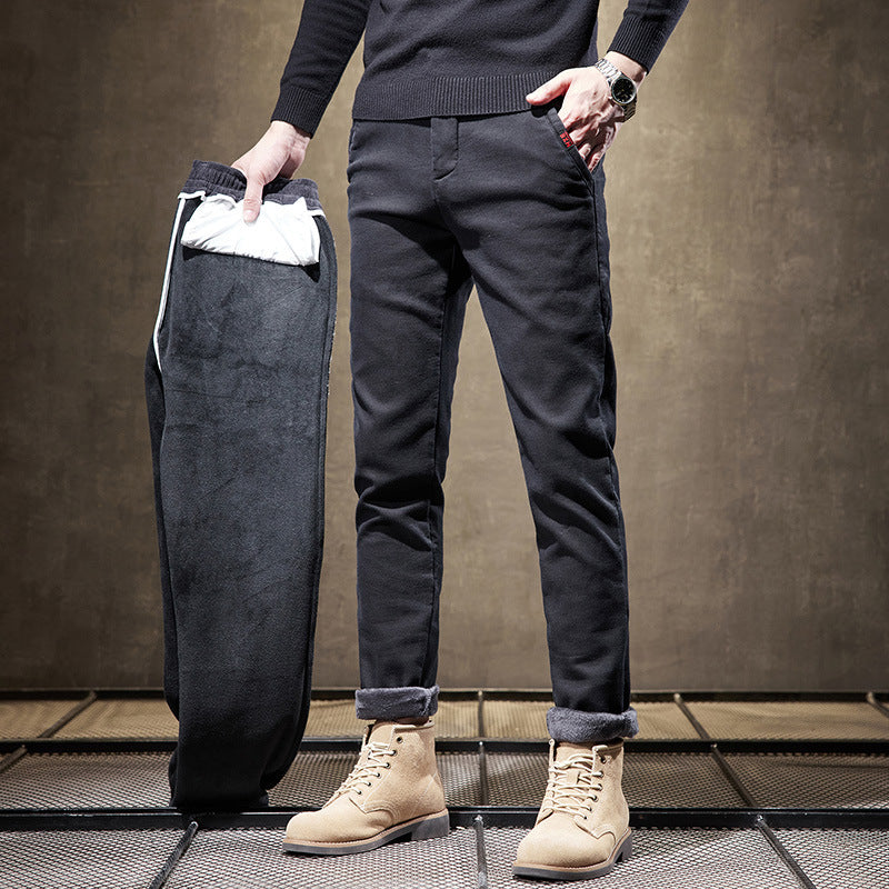 Heren Broek Herfst Slim Fit Rechte Pijpen Dikke Stof Ritssluiting