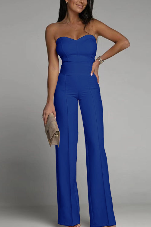 Dames Zomer Jumpsuit Off-Shoulder Zonder Mouwen Slim Fit in Effen Kleur