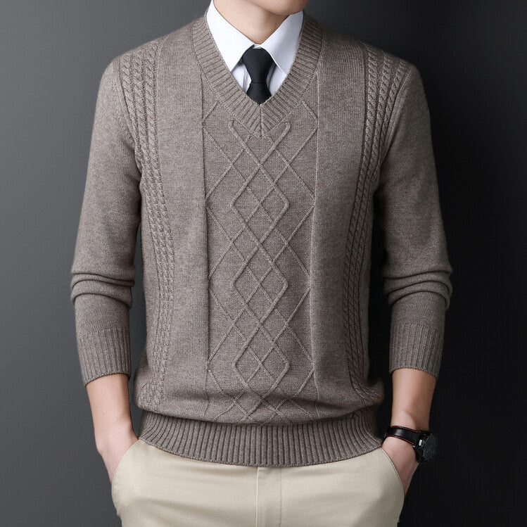 Heren Winter Pullover Trui Met Geribbelde Kraag Lange Mouwen Gebreid