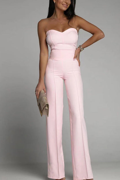 Dames Zomer Jumpsuit Off-Shoulder Zonder Mouwen Slim Fit in Effen Kleur