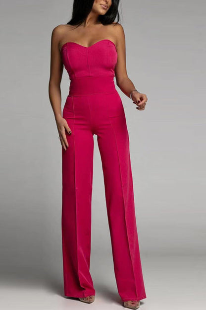Dames Zomer Jumpsuit Off-Shoulder Zonder Mouwen Slim Fit in Effen Kleur