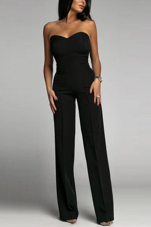 Dames Zomer Jumpsuit Off-Shoulder Zonder Mouwen Slim Fit in Effen Kleur
