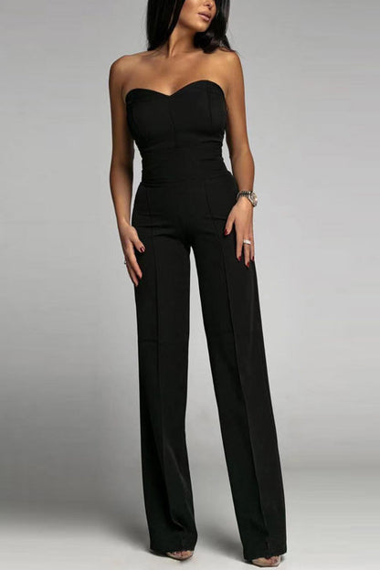 Dames Zomer Jumpsuit Off-Shoulder Zonder Mouwen Slim Fit in Effen Kleur