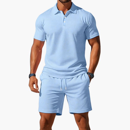 Heren Zomerset met Polo en Shorts met Knopensluiting en Trekkoordtaille