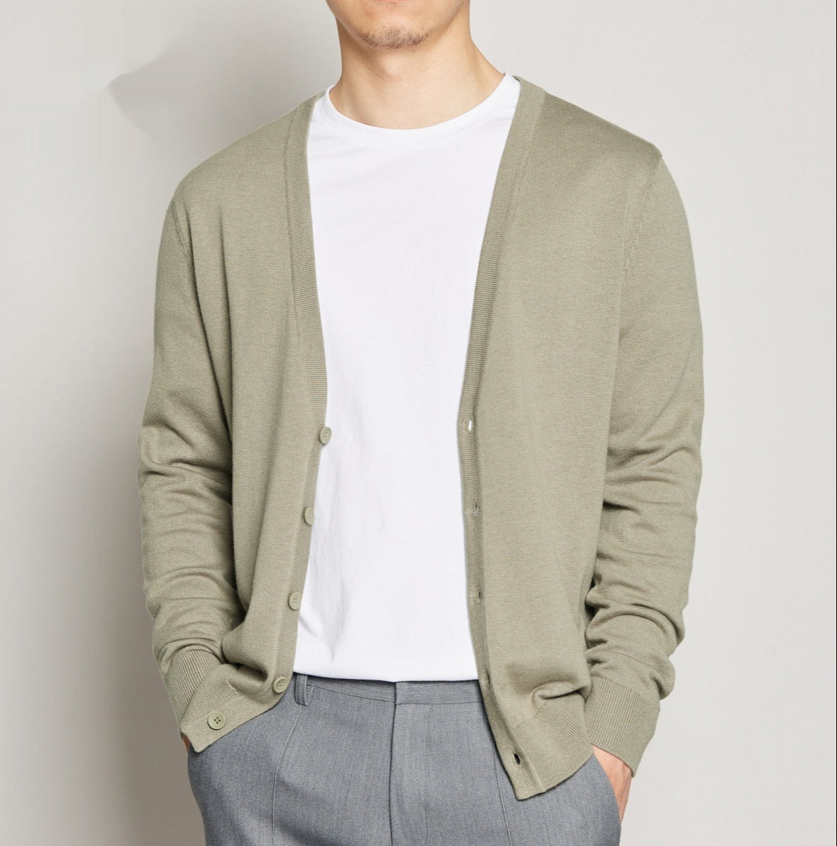 Heren Cardigan V-Hals Effen Kleur Lange Mouwen