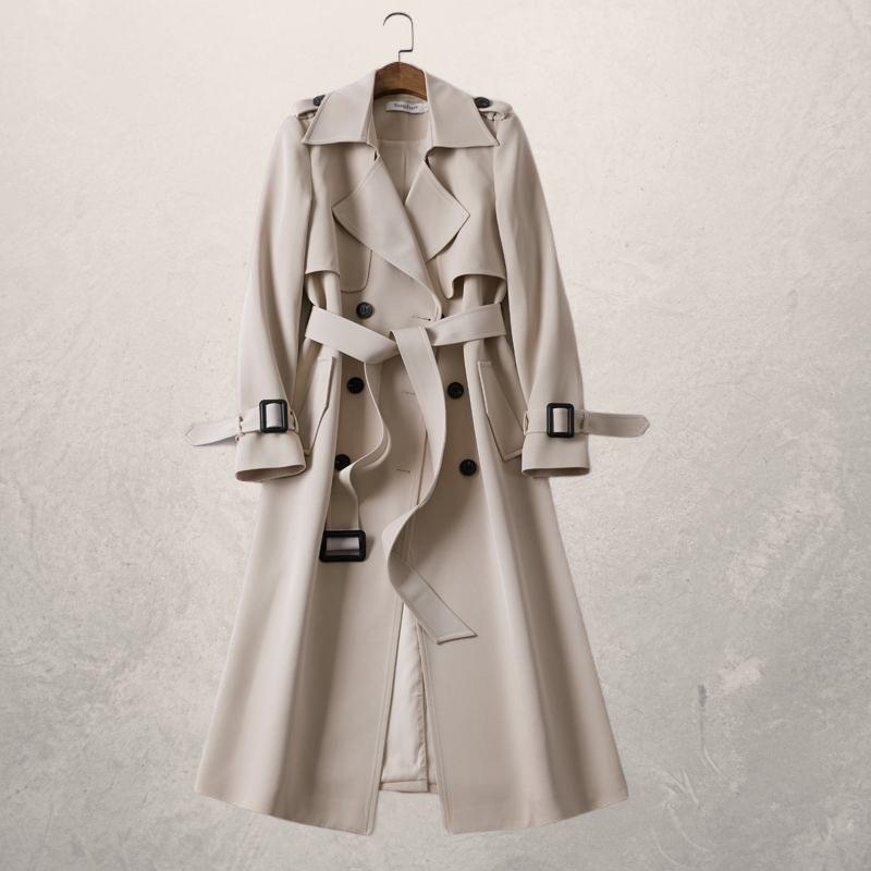 Vrouwen Lange Trenchcoat Voor De Herfst Met Ceintuur En Fleece Voering